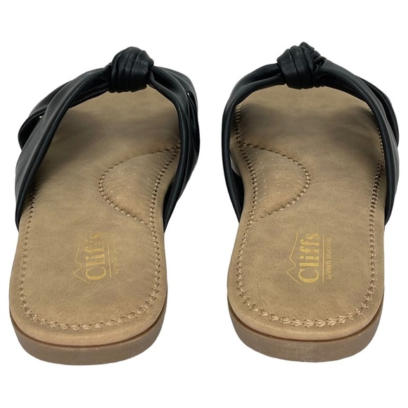 Cliffs White Mountain Favorite Black Faux Leather Womens Slide Sandals Size 10M - Picture 13 of 16